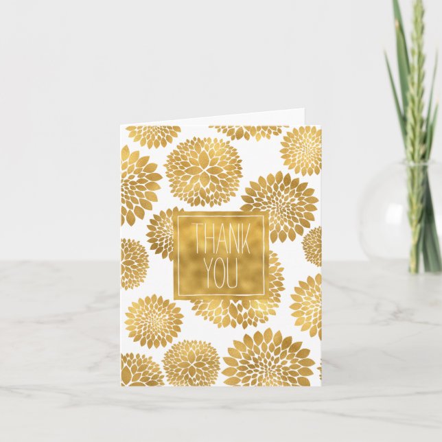 Cartão De Agradecimento Chic Dourado Flores obrigado você (Frente)