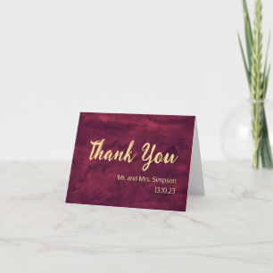 Cartão De Agradecimento Chic Elegante Acento Dourado em Burgundy Escuro em