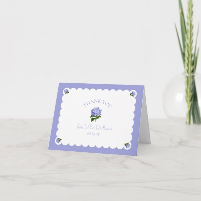 Cartão De Agradecimento Chic Festa de Noivado Lavanda Azul Hortênsia Elega (Frente)