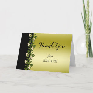 Cartão De Agradecimento Chic Floral Romântico Ouro & Preto Obrigado