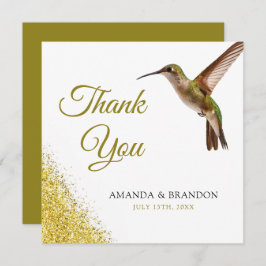 Cartão De Agradecimento Chic Green Hummingbird e Dourado Casamento de Poei