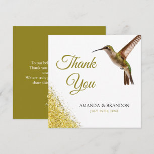 Cartão De Agradecimento Chic Green Hummingbird e Dourado Casamento de Poei