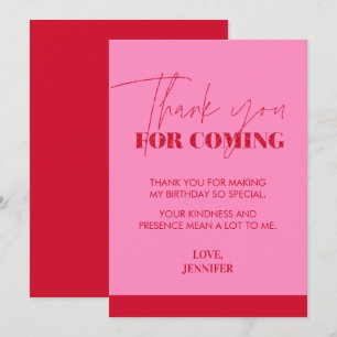 Cartão De Agradecimento Chic Manuscrito Brilho Rosa Vermelho