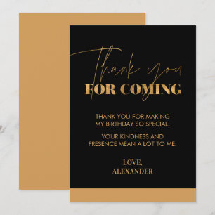 Cartão De Agradecimento Chic Manuscrito Preto e Dourado