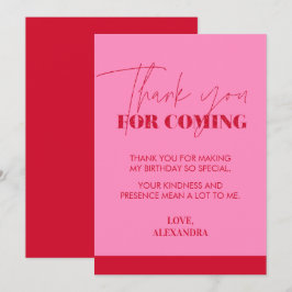 Cartão De Agradecimento Chic Manuscrito Rosa Vermelho Brilhante 
