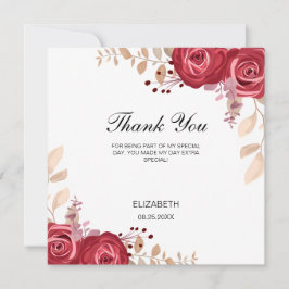 Cartão De Agradecimento Chic Marrom Rosa Floral Verde Aniversário