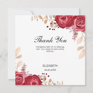 Cartão De Agradecimento Chic Marrom Rosa Floral Verde Aniversário