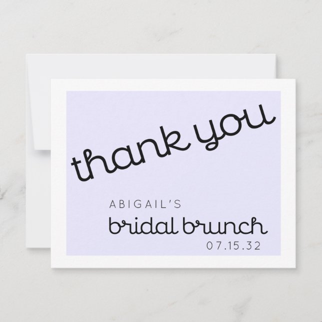 Cartão De Agradecimento Chic Minimal Lavender Mod Script Brunch de Noiva (Frente)