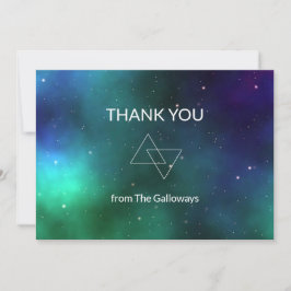 Cartão De Agradecimento Chic Mínimalista Célestial Azul Galáxia Verde Cósm