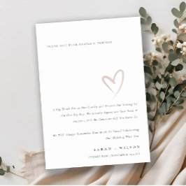 Cartão De Agradecimento Chic Mínimo Simples Coração Rosa Casamento