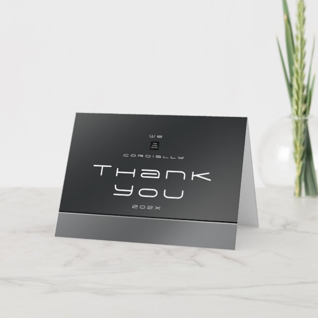 Cartão De Agradecimento Chic Modern Business Black Silver (Frente)