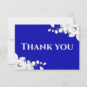 Cartão De Agradecimento Chic Modern Royal Blue White Floral