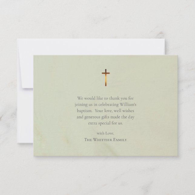 Cartão De Agradecimento Chic Olive Roman Catholic Baptism (Frente)