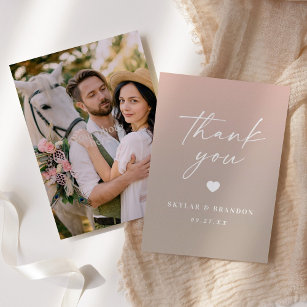 Cartão De Agradecimento Chic Ombre Blush Pink & Khaki Beige Casamento