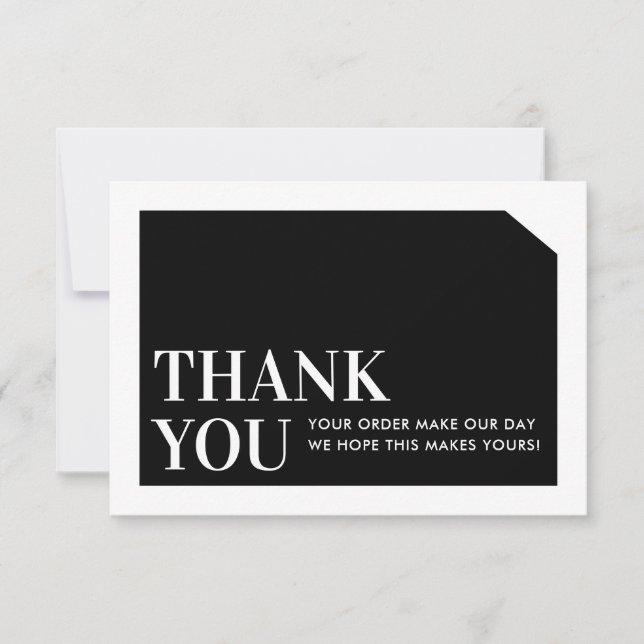 Cartão De Agradecimento CHIC ORDER INSERIR obrigado de negócios preto bran (Frente)