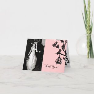 Cartão De Agradecimento Chic Pink and Black Wedding Photo Thank You Card