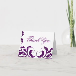 Cartão De Agradecimento Chic Purple Damask Flourar Obrigado Nota Placas