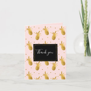 Cartão De Agradecimento Chic Rosa Bege Dourado Abacaxis e Pontos Obrigada