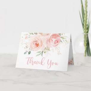 Cartão De Agradecimento Chic Rosa Bege Floral Bebê Chá de Noiva Casamento