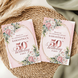 Cartão De Agradecimento Chic Rosa Bege Verdura 50º Aniversário Agradecimen