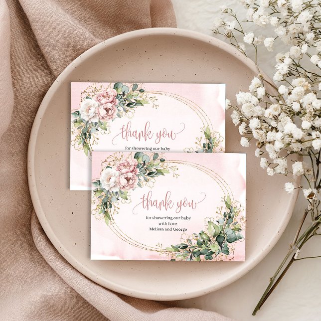 Cartão de Agradecimento Chic Rosa Dourado Flora Ve (Chic Rose Gold Floral Greenery Thank You Card)