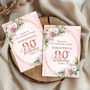 Cartão De Agradecimento Chic Rosa Dourado Pastel Rosa Floral 50º Aniversár