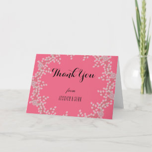 Cartão De Agradecimento Chic Rosa Floral & Pérolas Casamento Obrigado