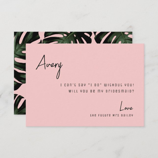 Cartão De Agradecimento Chic Rosa Tropical Beach Bridesmaid - Placa de Pro (Frente/Verso)