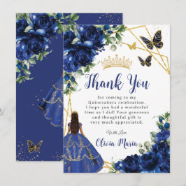 Cartão De Agradecimento Chic Royal Blue Flowers Floral Quinceañera