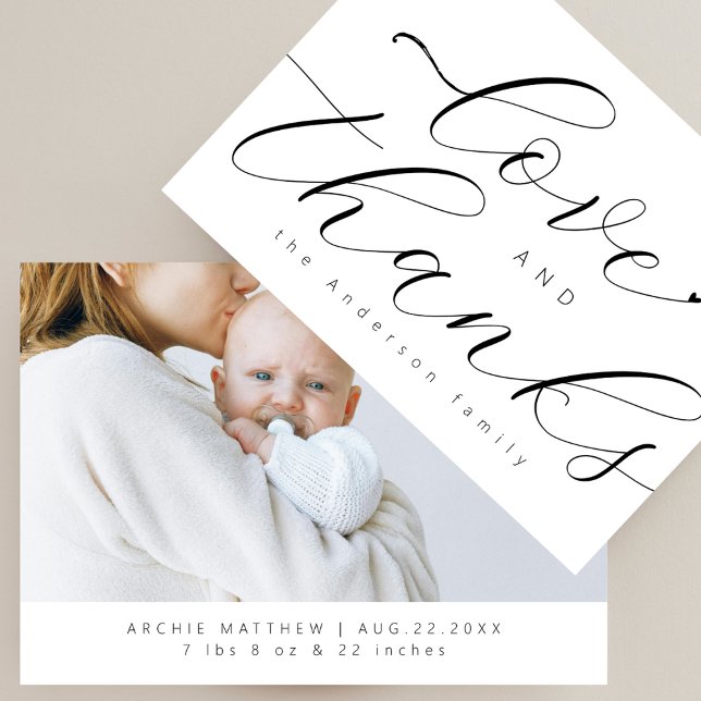 Cartão De Agradecimento Chic Script Amor Mínimo Obrigado Foto Chá de Bebê (Criador carregado)