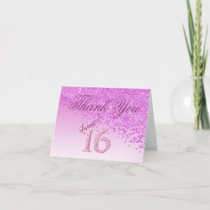 Cartão De Agradecimento Chic Sweet 16 Pink Glitter Obrigado