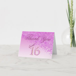 Cartão De Agradecimento Chic Sweet 16 Pink Glitter Obrigado