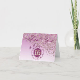 Cartão De Agradecimento Chic Sweet 16 Rosa Dourado Glitter Obrigado