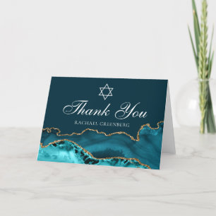 Cartão De Agradecimento Chic Teal Dourado Agate Personalizado Bat Mitzvah