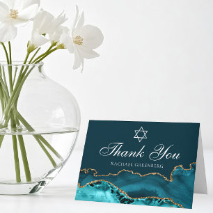 Cartão De Agradecimento Chic Teal Ouro Ágata Personalizado Bat Mitzvah