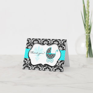 Cartão De Agradecimento Chic Teal Polka Dot Damask Baby Shower Thank You