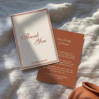 Cartão De Agradecimento Chic Terracotta Marfim Casamento Chique Antiga For