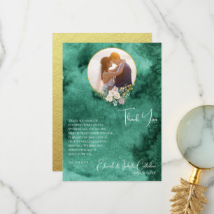 Cartão De Agradecimento Chic Verde Esmeralda Cor Lavagem Personalizada Fot