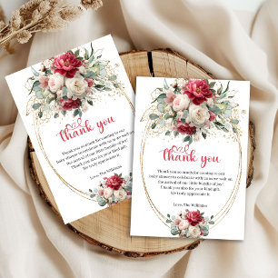 Cartão De Agradecimento Chic Vermelho Branco Dourado Floral Baby Shower Ag