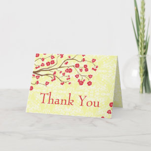 Cartão De Agradecimento Chic vermelho + floral damasco amarelo agradecimen