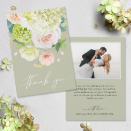 Cartão De Agradecimento Chic Watercolor Florals Foto de Casamento