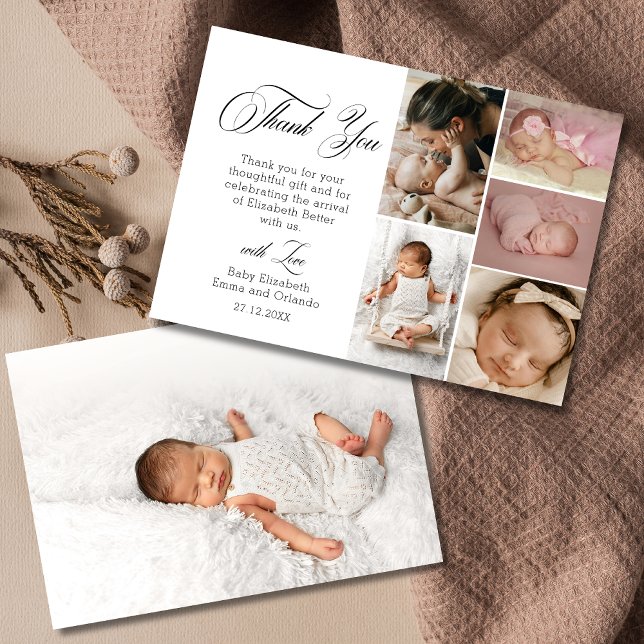 Cartão De Agradecimento Chic White Six Photo Baby Shower Thank You (Criador carregado)