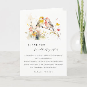Cartão De Agradecimento Chic Wild Botanical Watercolor Love Birds Casament