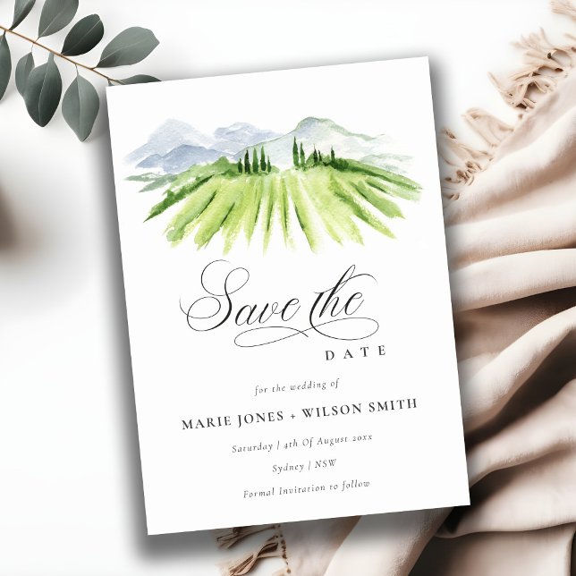 Cartão De Agradecimento Chic Winery Vineyard Mountain Save The Date Card (Criador carregado)
