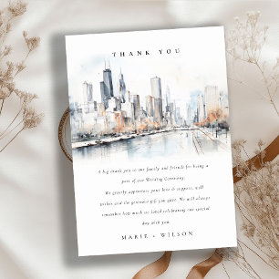 Cartão De Agradecimento Chicago, Casamento por Aquarela em Illinois