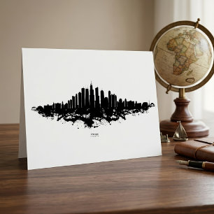 Cartão De Agradecimento Chicago City Skyline Watercolor Black and White
