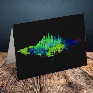 Cartão De Agradecimento Chicago City Skyline Watercolor em azul e limão