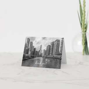 Cartão De Agradecimento Chicago River E Trump Tower Grayscale Obrigado