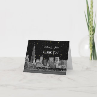 Cartão De Agradecimento Chicago Skyline Gravada Estrelas DIY BG Obrigado