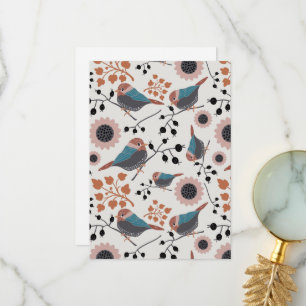 Cartão De Agradecimento Chickadee Bird E Berry Pattern Floral Design